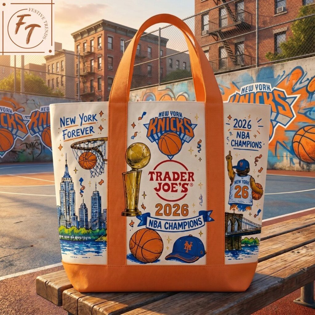 Trader Joe's x New York Knicks 2026 NBA Champions Tote Bag - NY Knicks Championship Canvas Shopping Bag, New York Forever Large Handbag