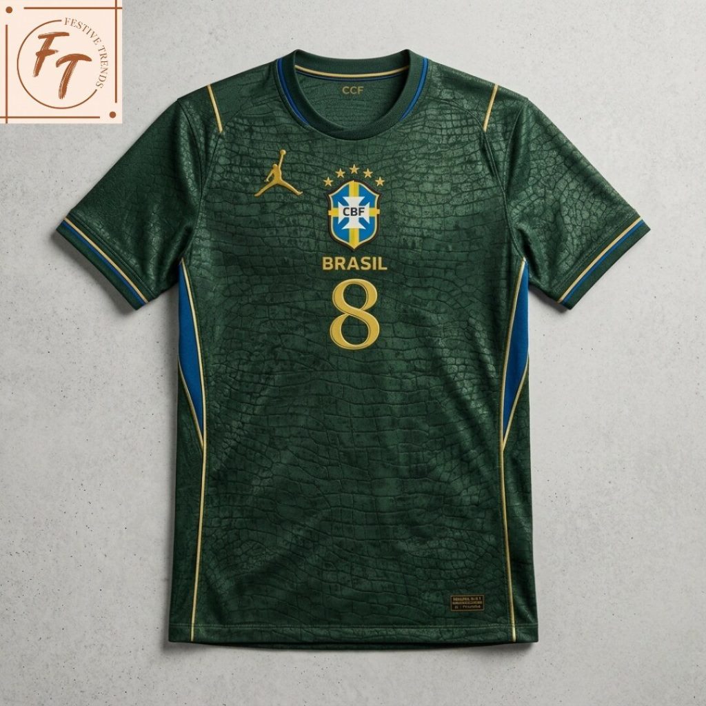 Dark Green Crocodile Pattern Brazil Soccer Jersey