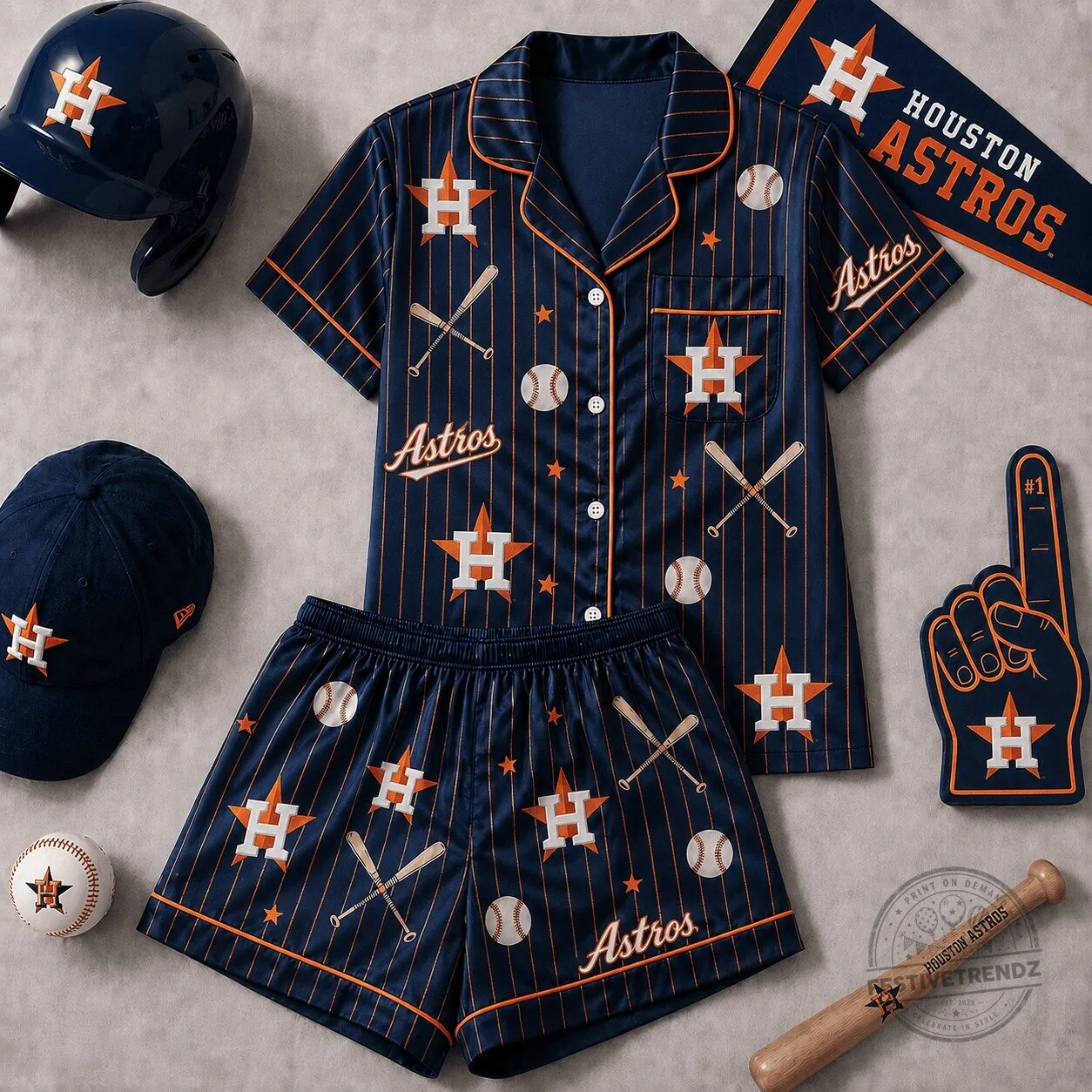 Houston Astros Baseball Team Logo Short Sleeve Pajama Set for Women