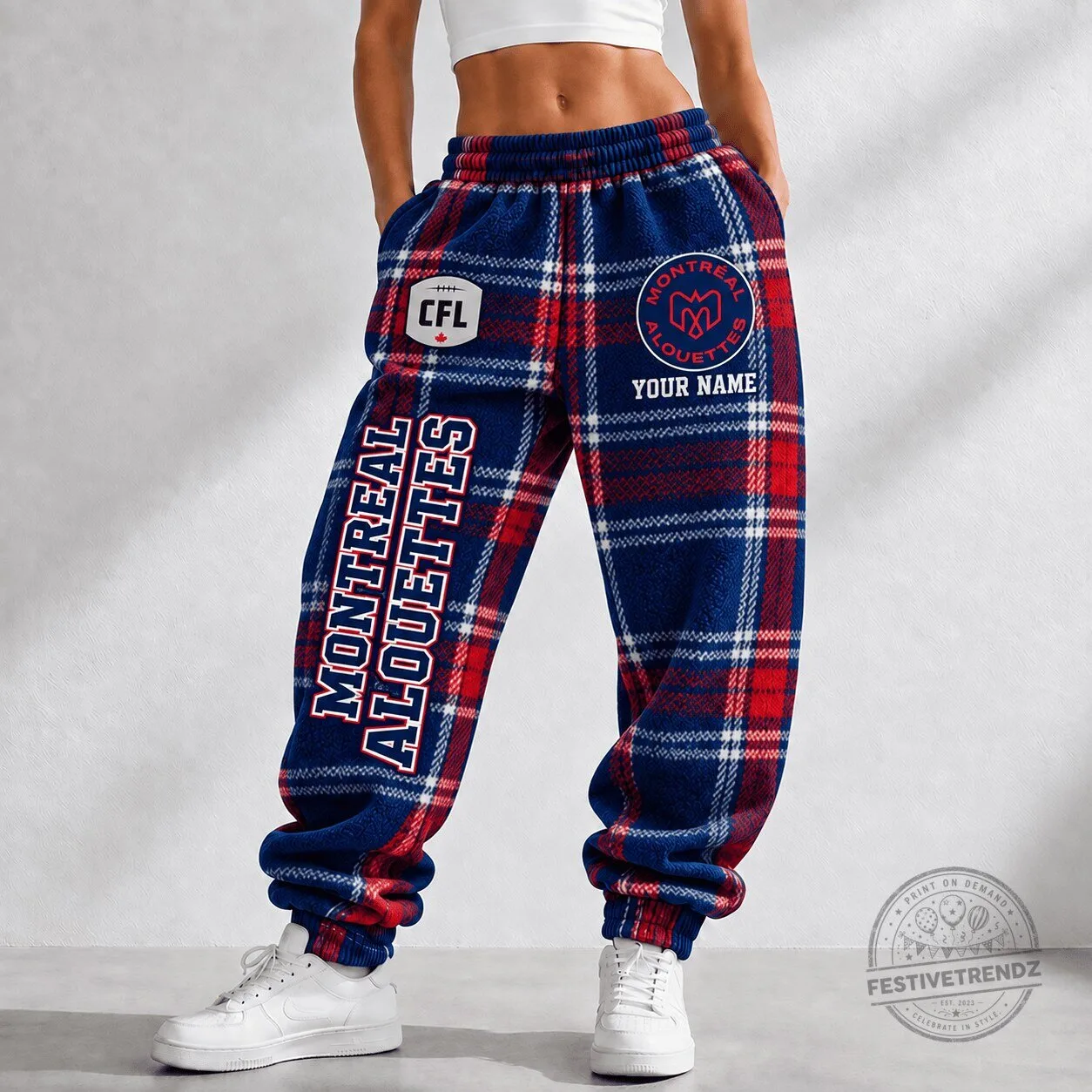 Montreal Alouettes CFL Plaid Custom Name Jogger Pants