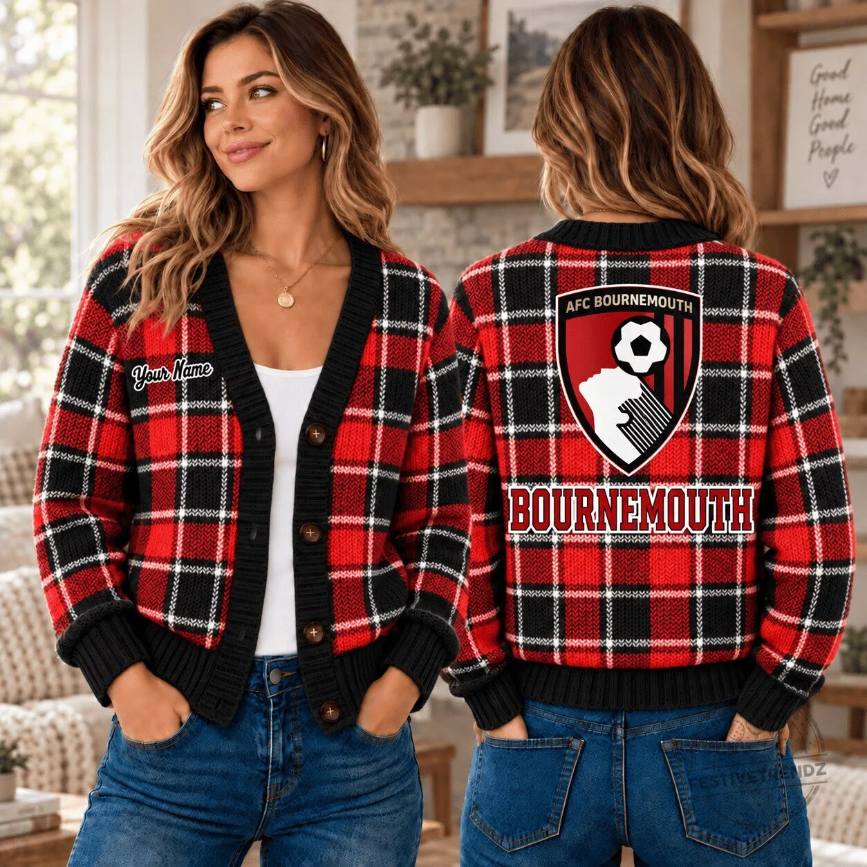 AFC Bournemouth English Premier League Plaid Cardigan Sweater