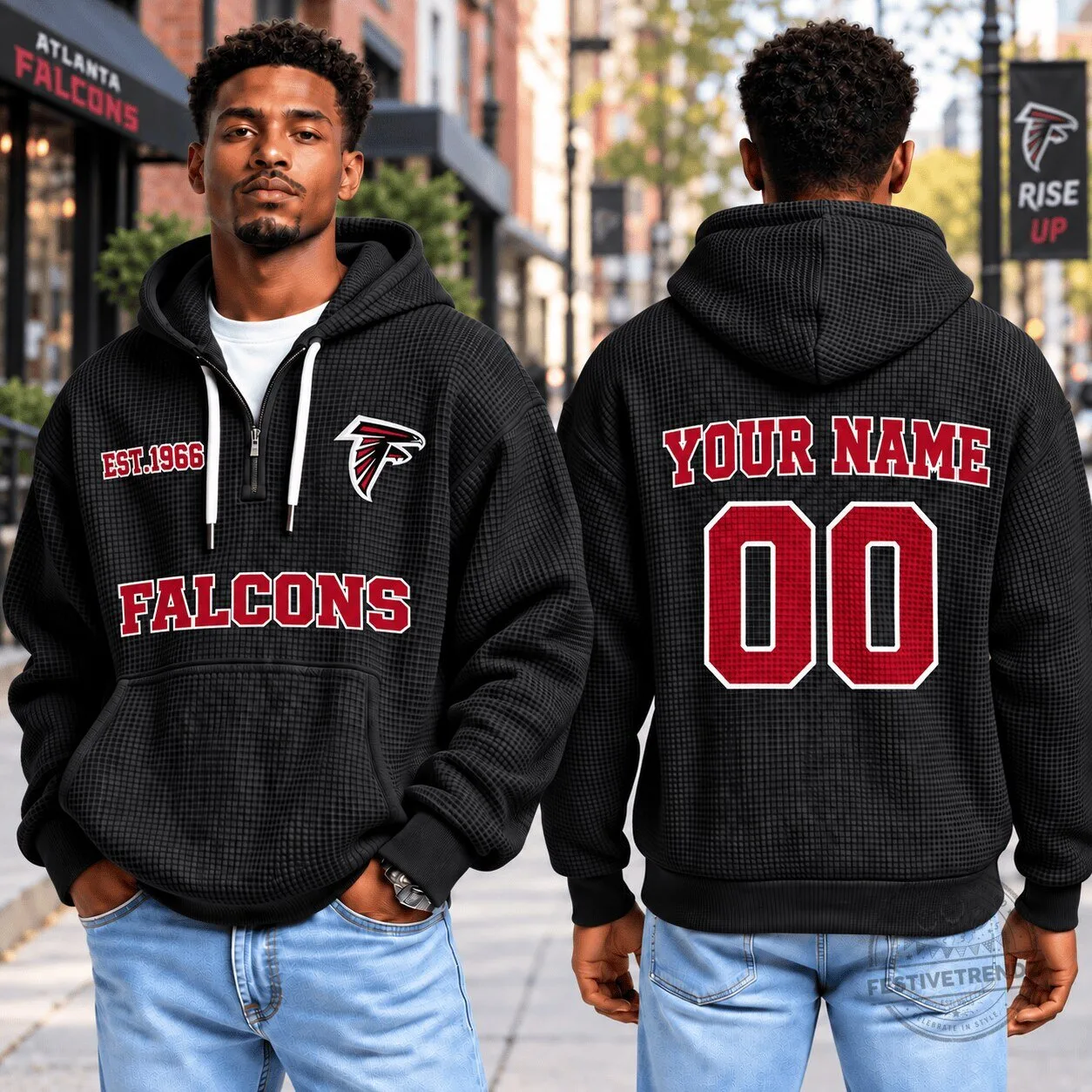 Atlanta Falcons Established 1966 Waffle Knit Quarter Zip Hoodie