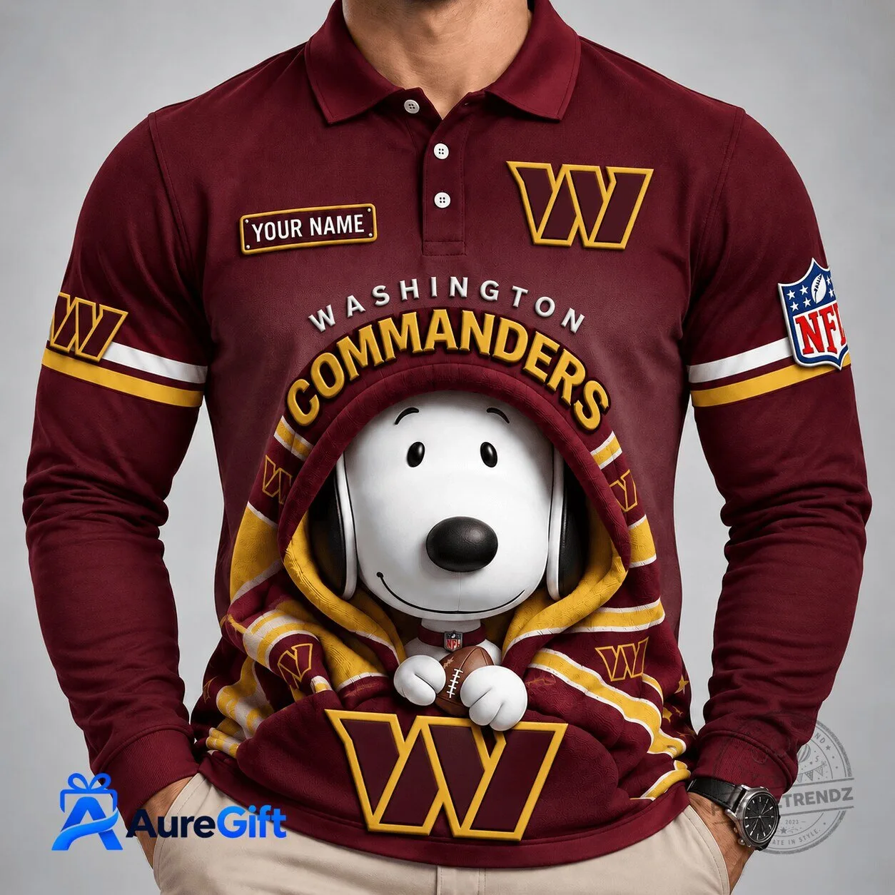 Washington Commanders Snoopy Christmas Kick Off Personalized Long-Sleeve Polo Shirt