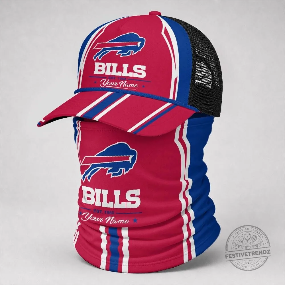 Buffalo Bills Custom Name Blue Baseball Cap Hat and Neck Gaiter Set 16 Buffalo Bills Custom Name Blue Baseball Cap Hat and Neck Gaiter Set