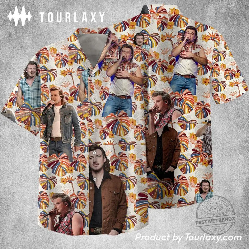 Morgan Wallen Collage Tropical Leaves Hawaiian Shirt