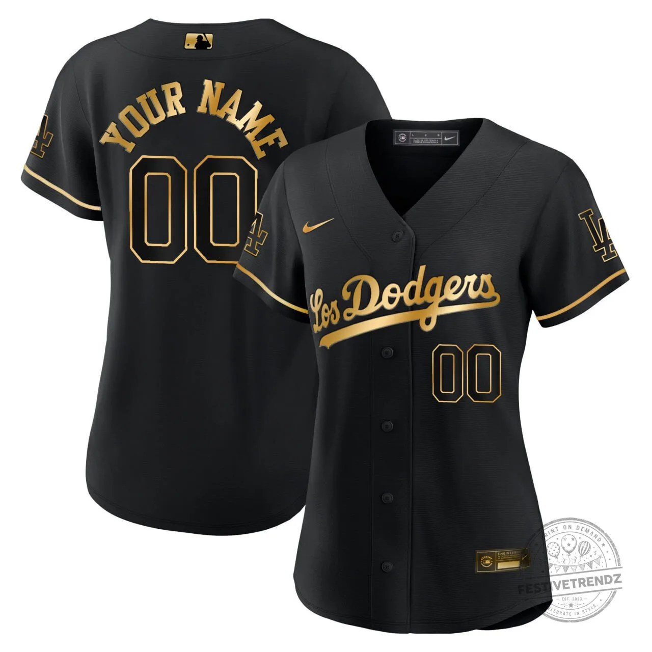 Los Angeles Dodgers Black Gold Custom Baseball Jersey for Women