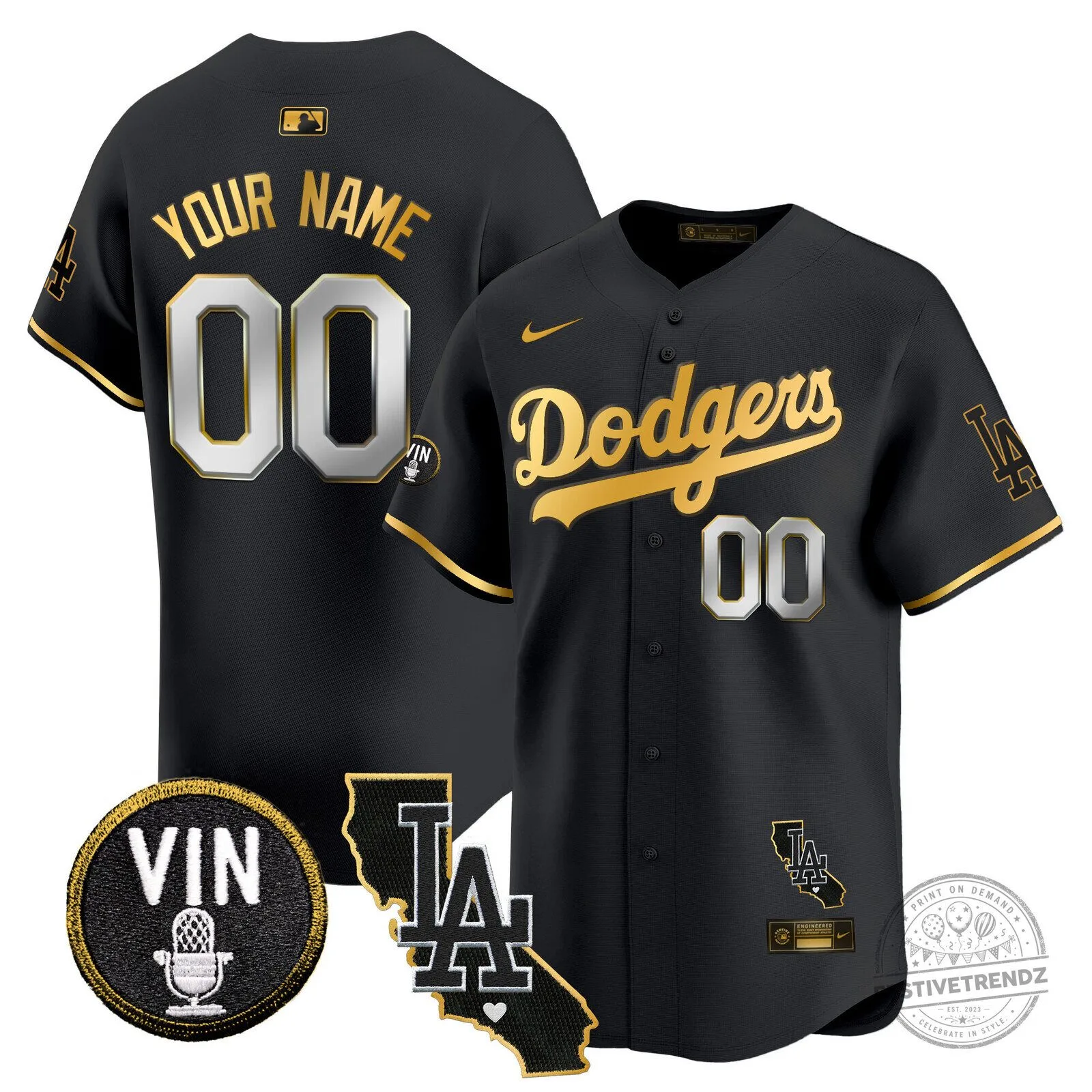 Dodgers Custom Black Gold Trim Vapor Premier Limited Baseball Jersey
