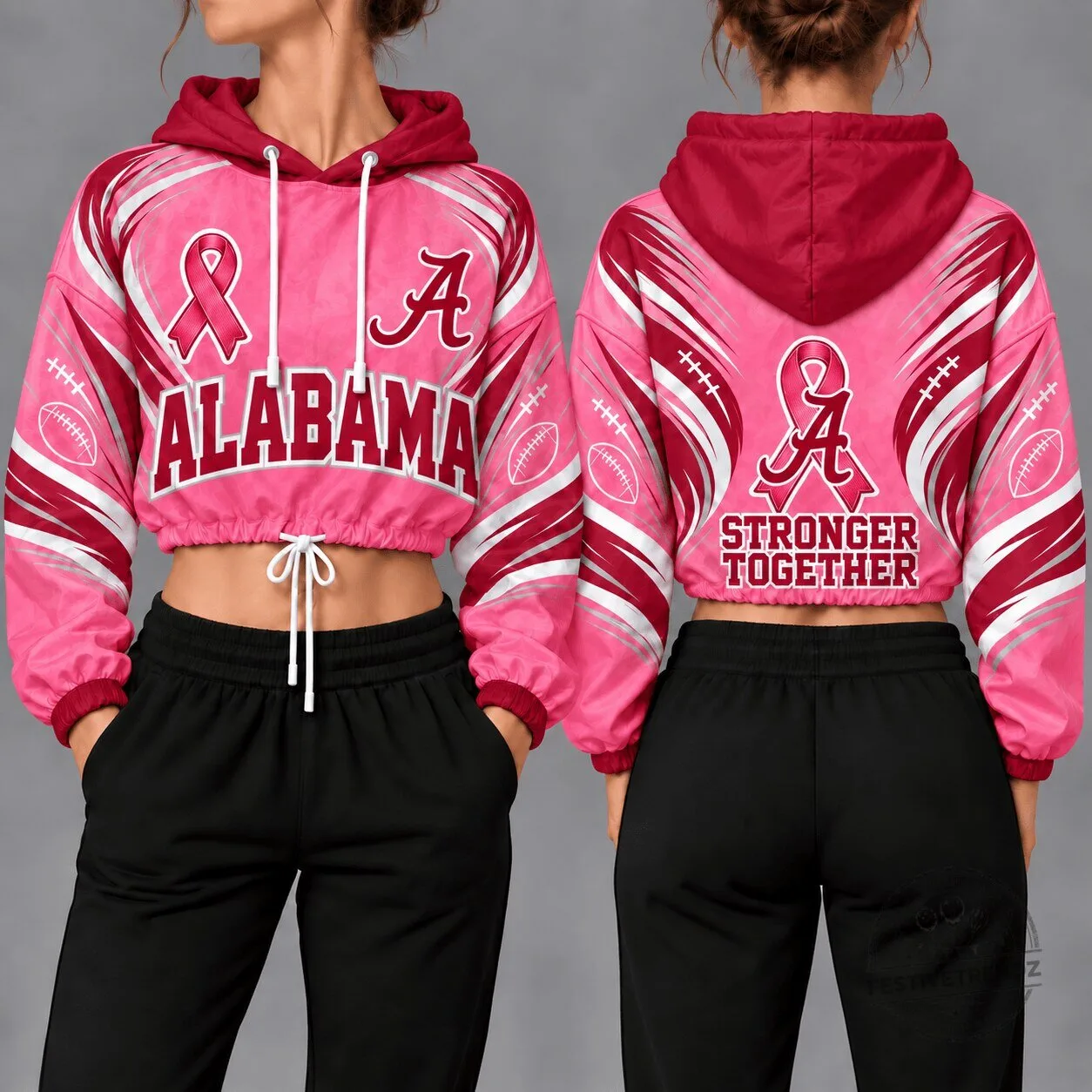 Alabama Crimson Tide Breast Cancer Awareness Pink Football Crop Hoodie