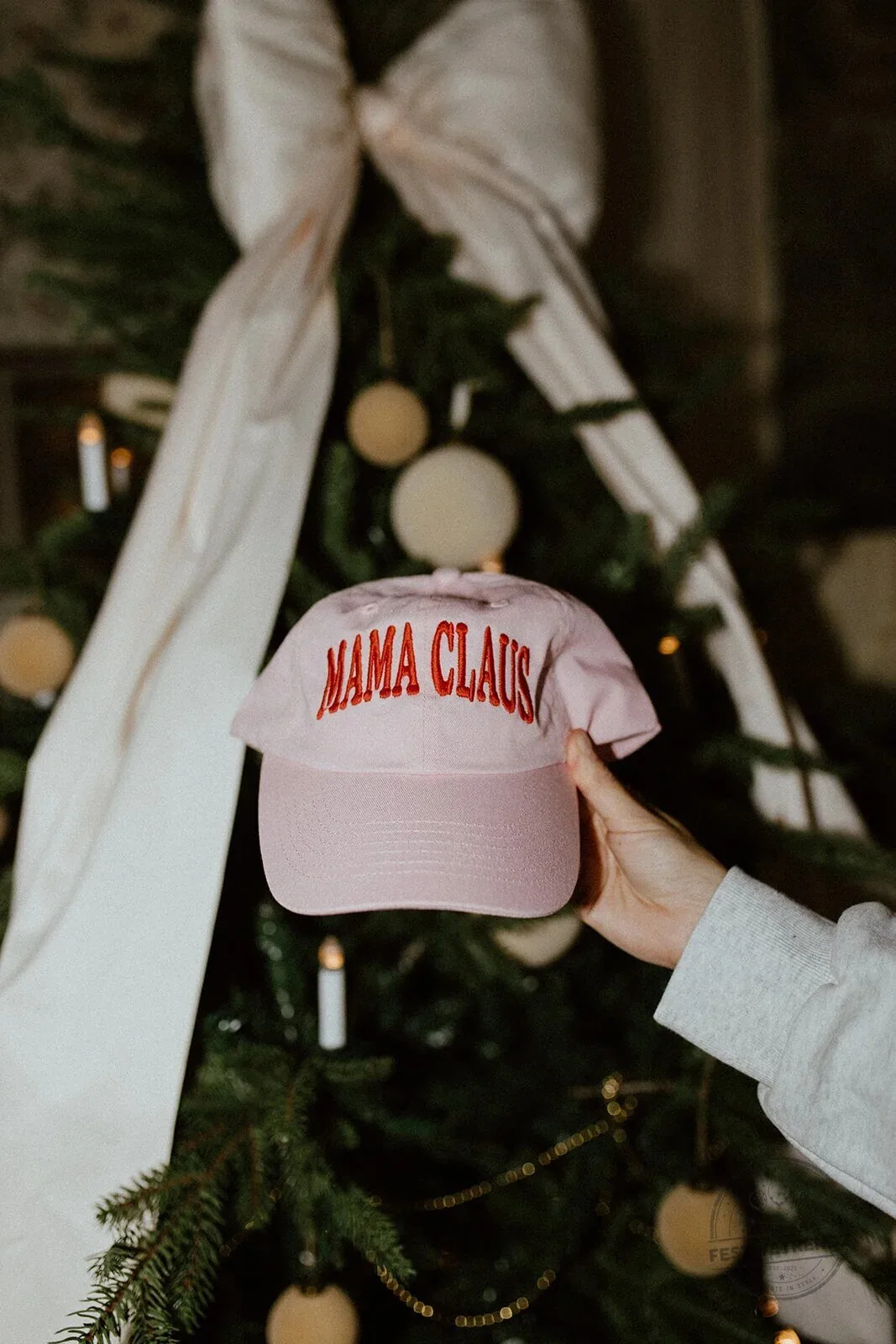 Mama Claus Embroidered Pink Baseball Cap Hat for Christmas Holiday Season