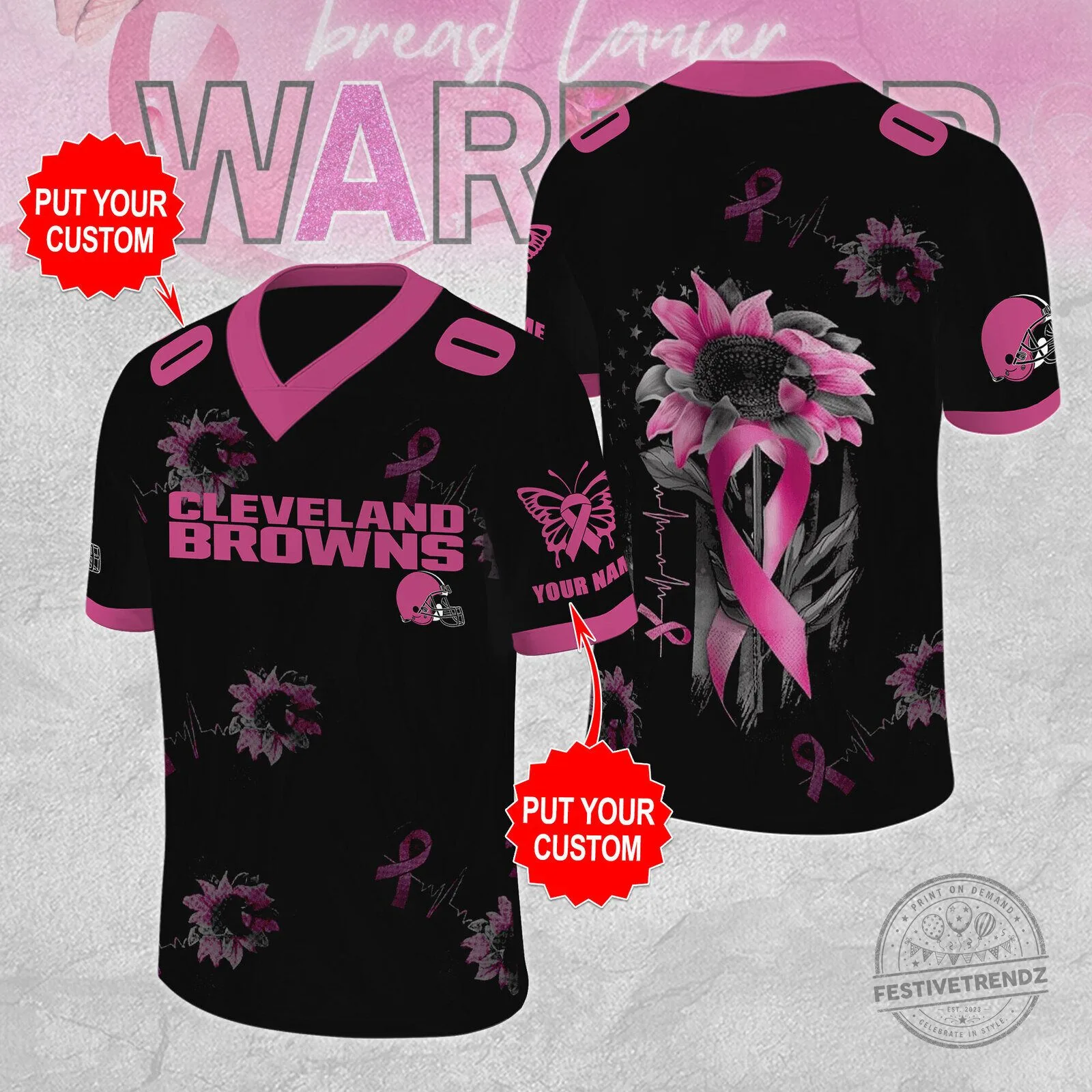 Cleveland Browns Breast Cancer Awareness Pink Ribbon Football Jersey