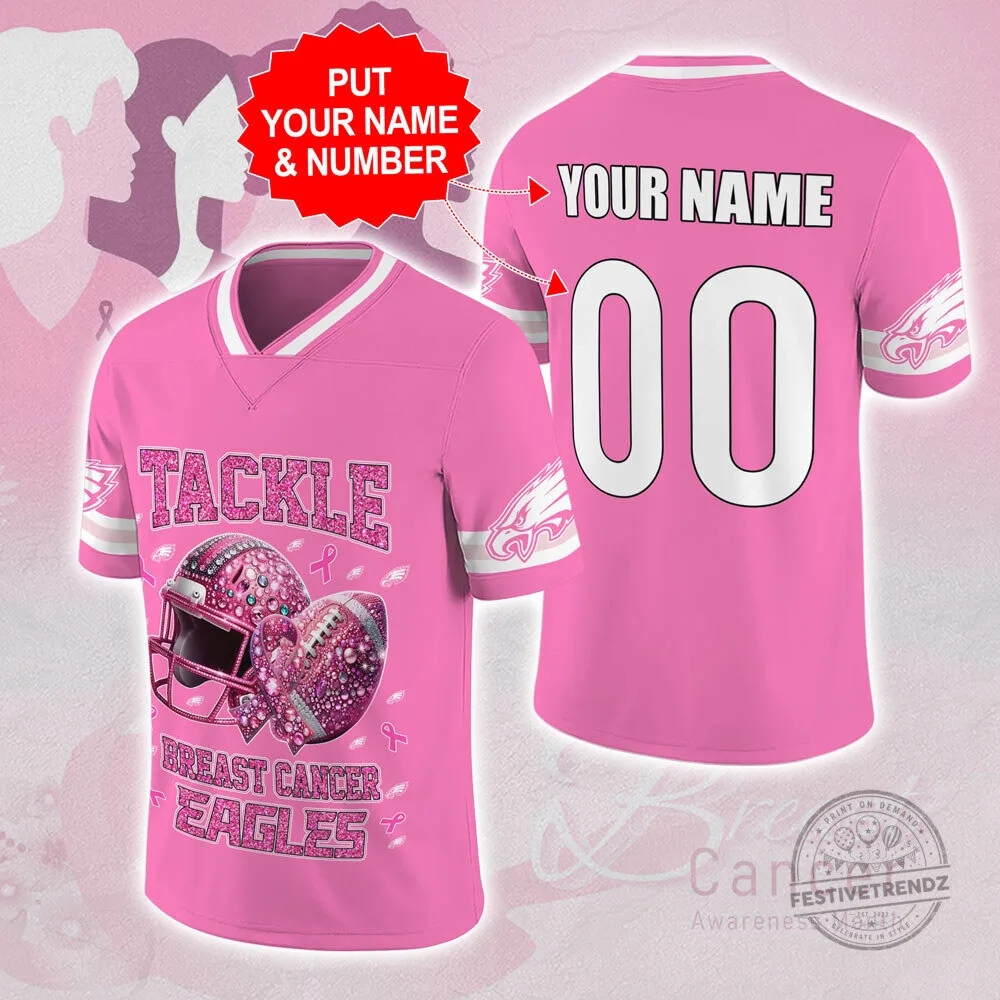 Personalized Philadelphia Eagles Breast Cancer Awareness Football Jersey