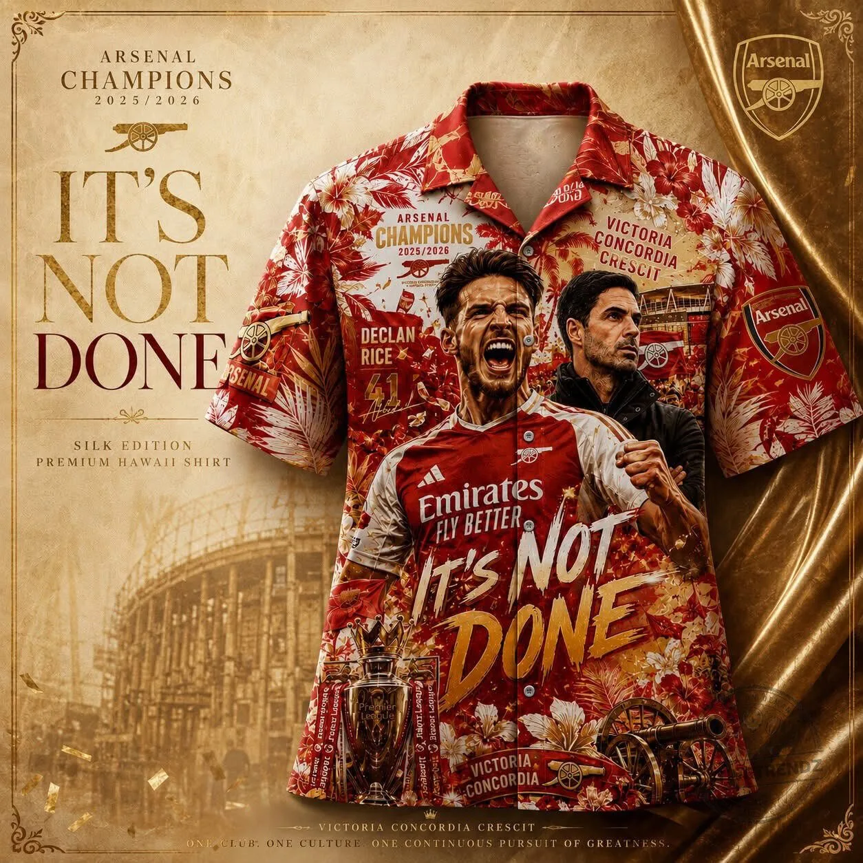Arsenal Champions 2025 2026 It's Not Done Declan Rice Hawaiian Shirt