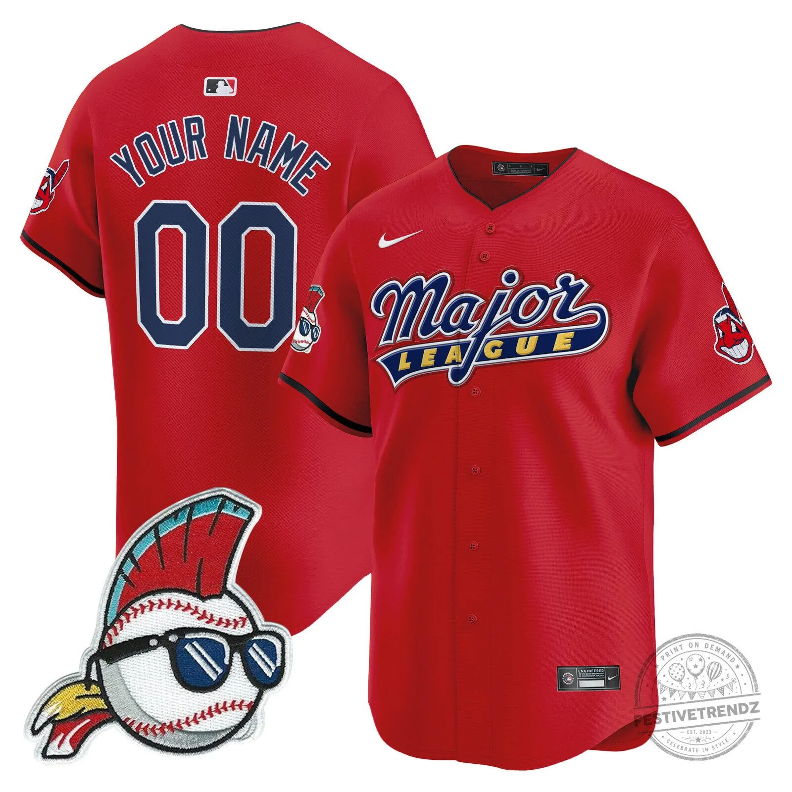 Cleveland Indians Major League Custom Baseball Jersey Red