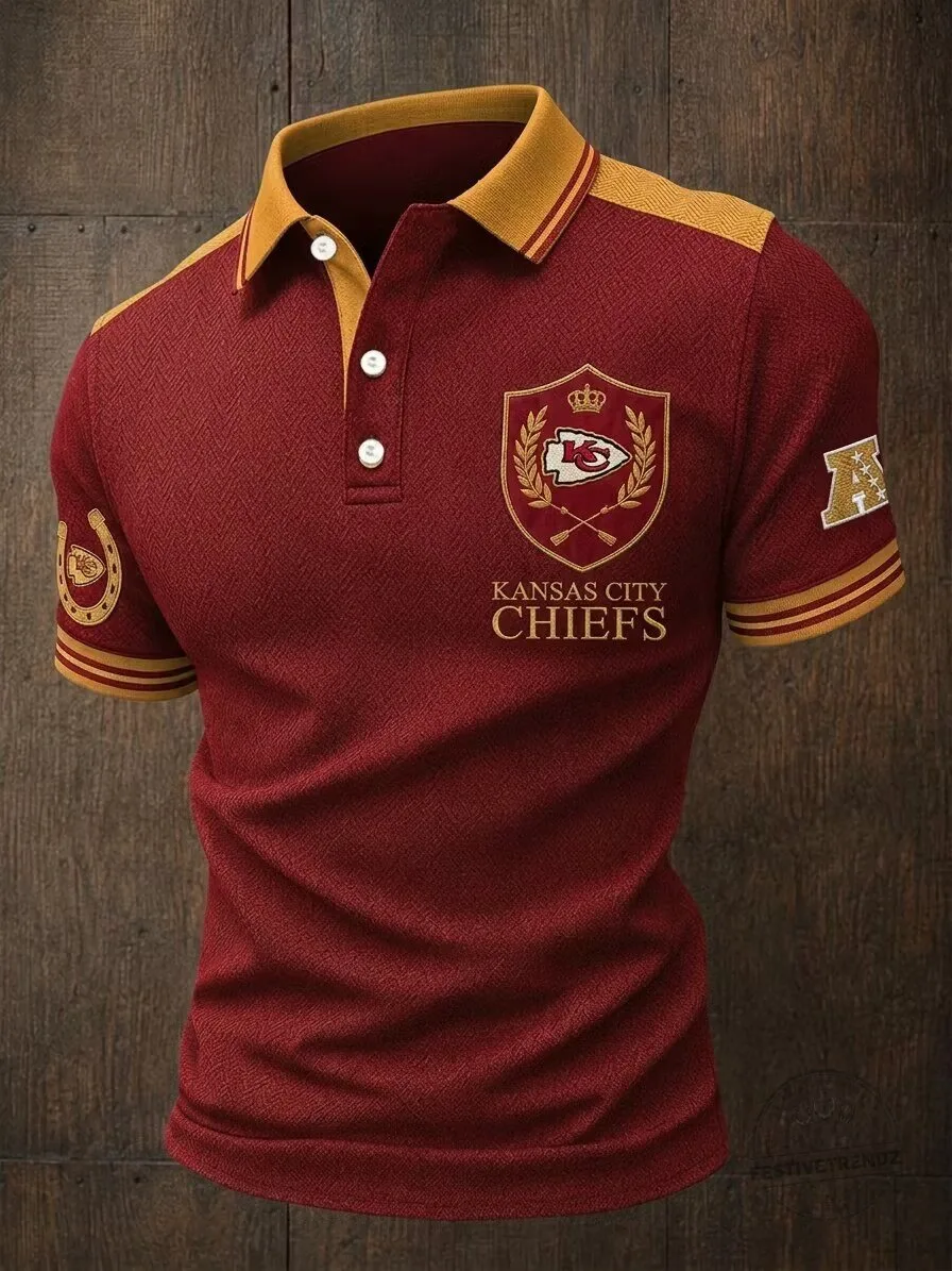 Kansas City Chiefs Football Team Embroidered Crest Maroon Polo Shirt
