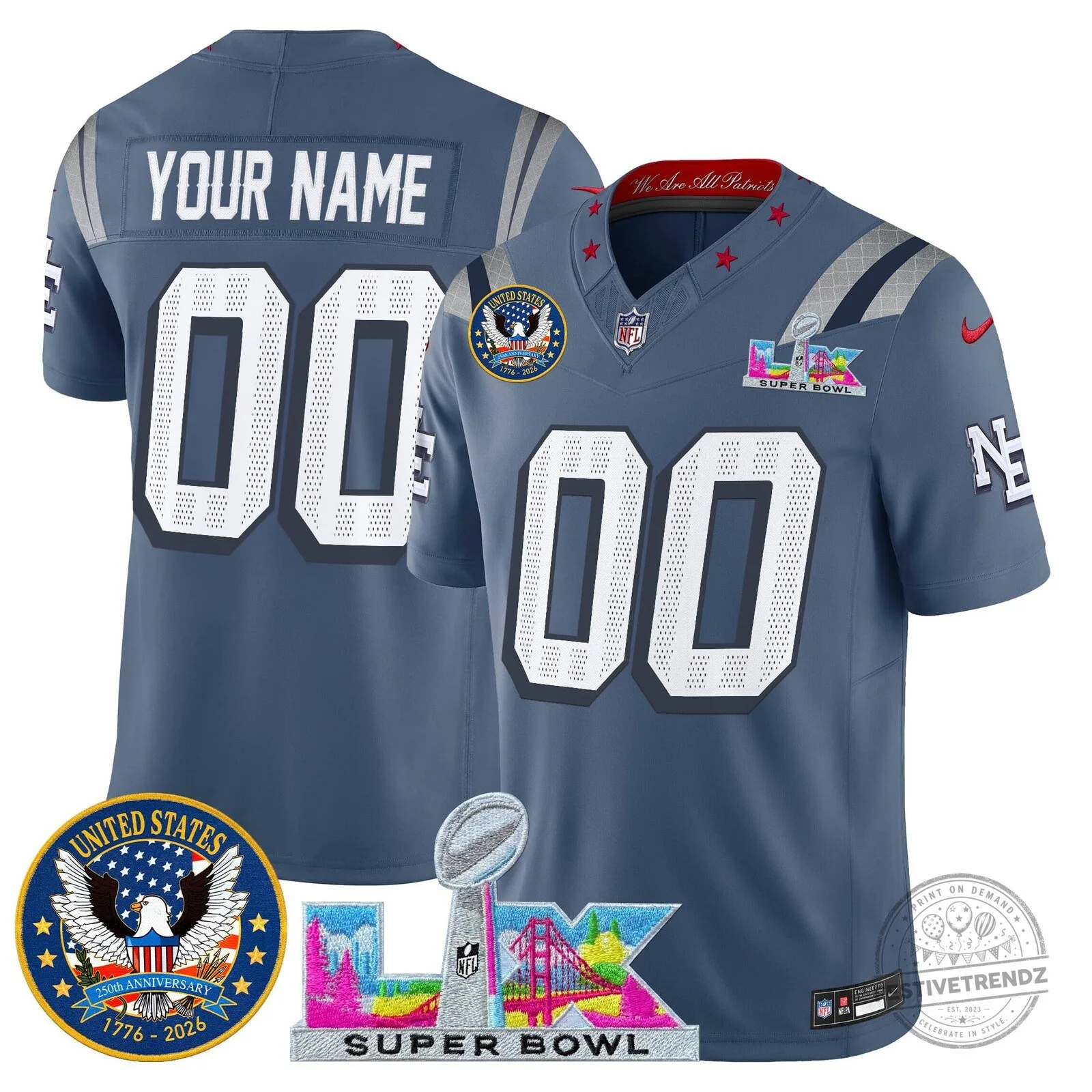 New England Patriots Super Bowl LX 250th Anniversary United States Football Jersey