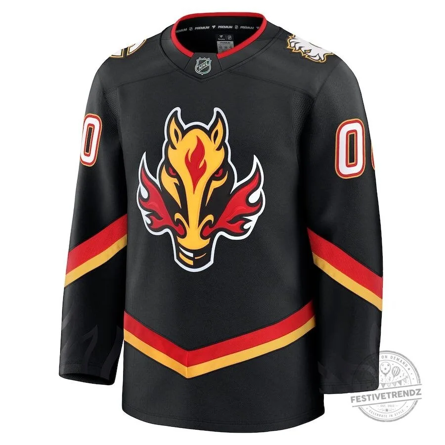 Calgary Flames Alternate Black Premium Custom Hockey Jersey