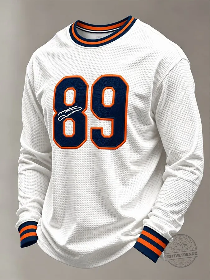 Buffalo Bills 89 Number White Blue Orange Striped Long-Sleeve T-Shirt