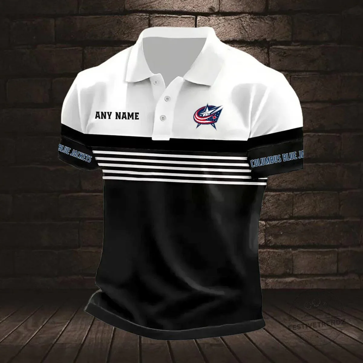 Columbus Blue Jackets Personalized Striped Design White and Black Polo Shirt