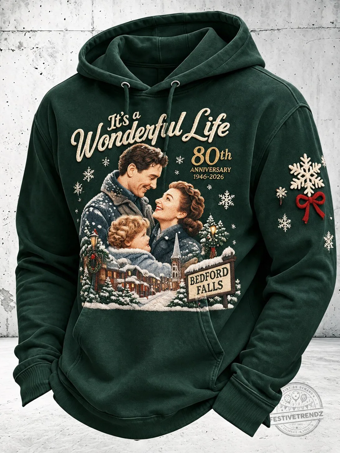 Bedford Falls Christmas Hoodie for the 80th Anniversary of It's a Wonderful Life