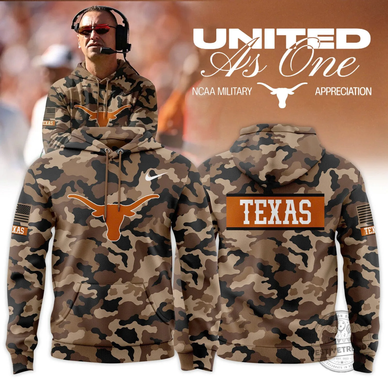 Texas Longhorns NCAA Military Appreciation Camouflage Pullover Hoodie