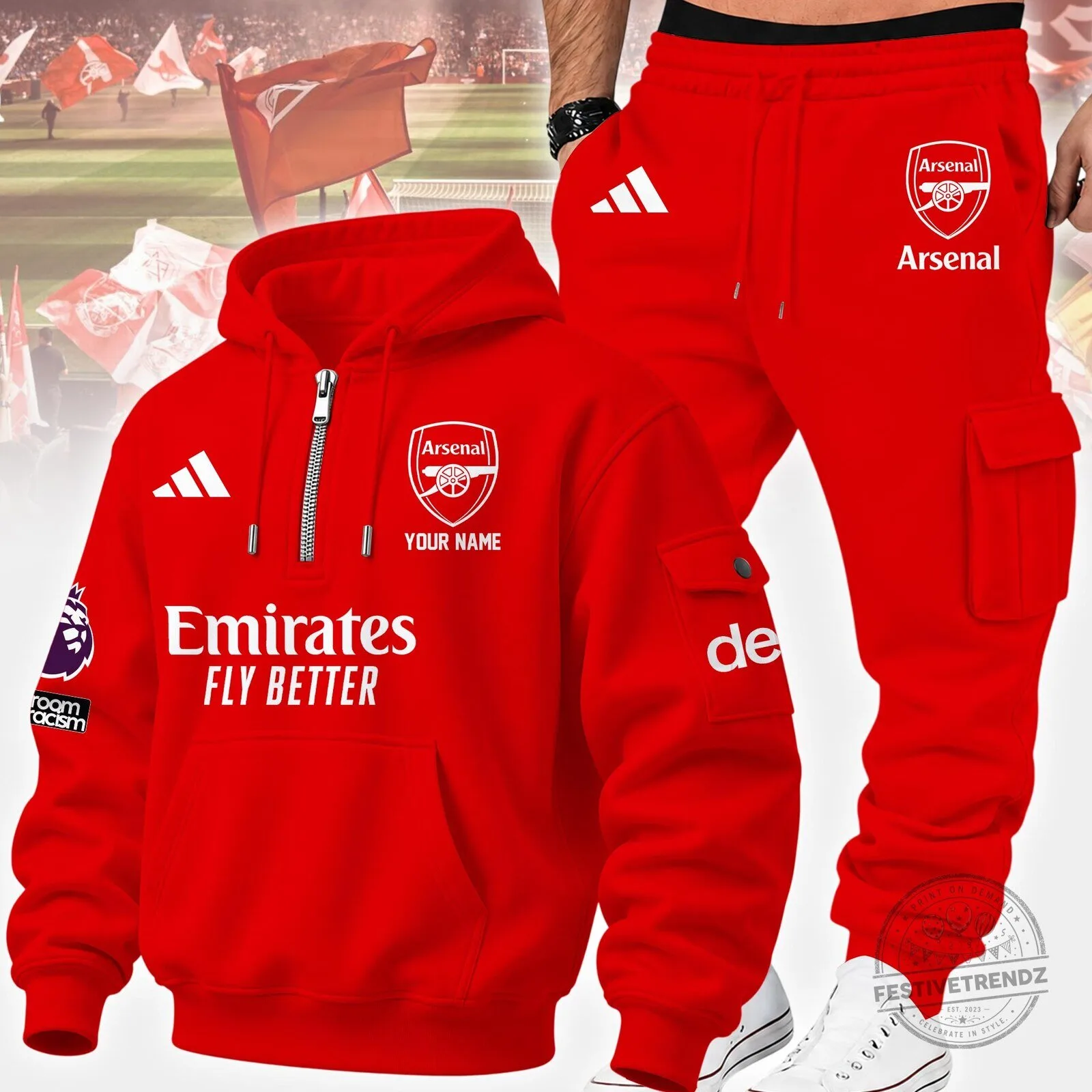 Arsenal Football Club Red Hoodie and Sweatpants Tracksuit Set