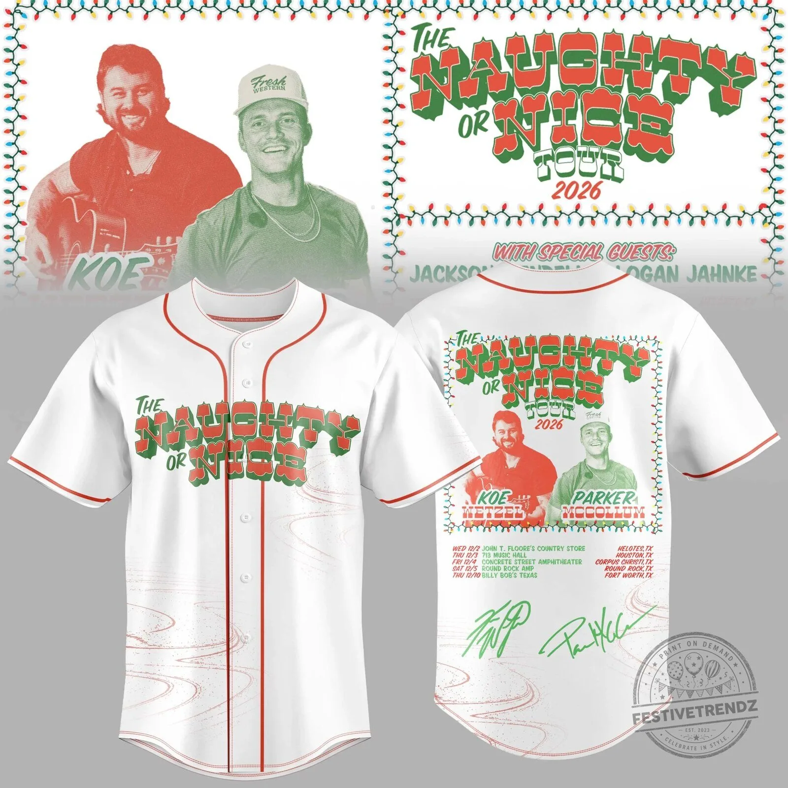 Koe Wetzel and Parker McCollum Naughty or Nice Tour 2026 Baseball Jersey