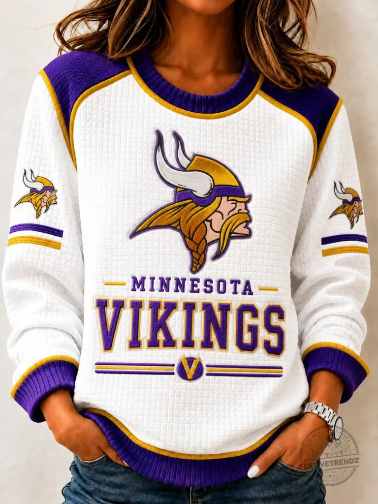 Minnesota Vikings Football Team Logo White and Purple Crewneck Sweatshirt 8 Minnesota Vikings Football Team Logo White and Purple Crewneck Sweatshirt