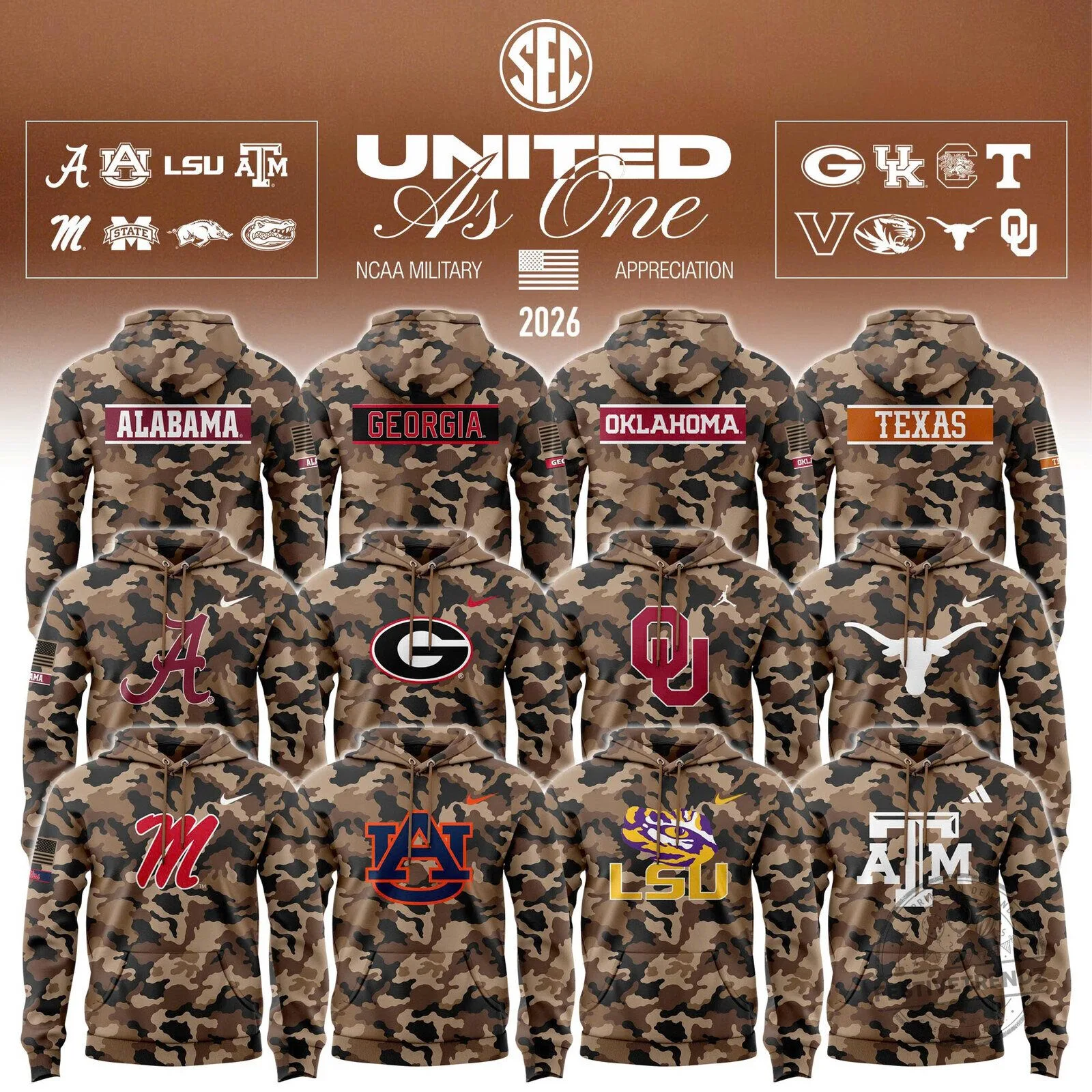 NCAA Southeastern Conference Military Appreciation Camouflage Hoodie