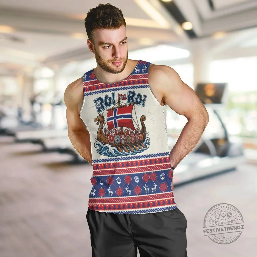 Norwegian Christmas Viking Ship Ro Ro Ro Ugly Sweater Tank Top