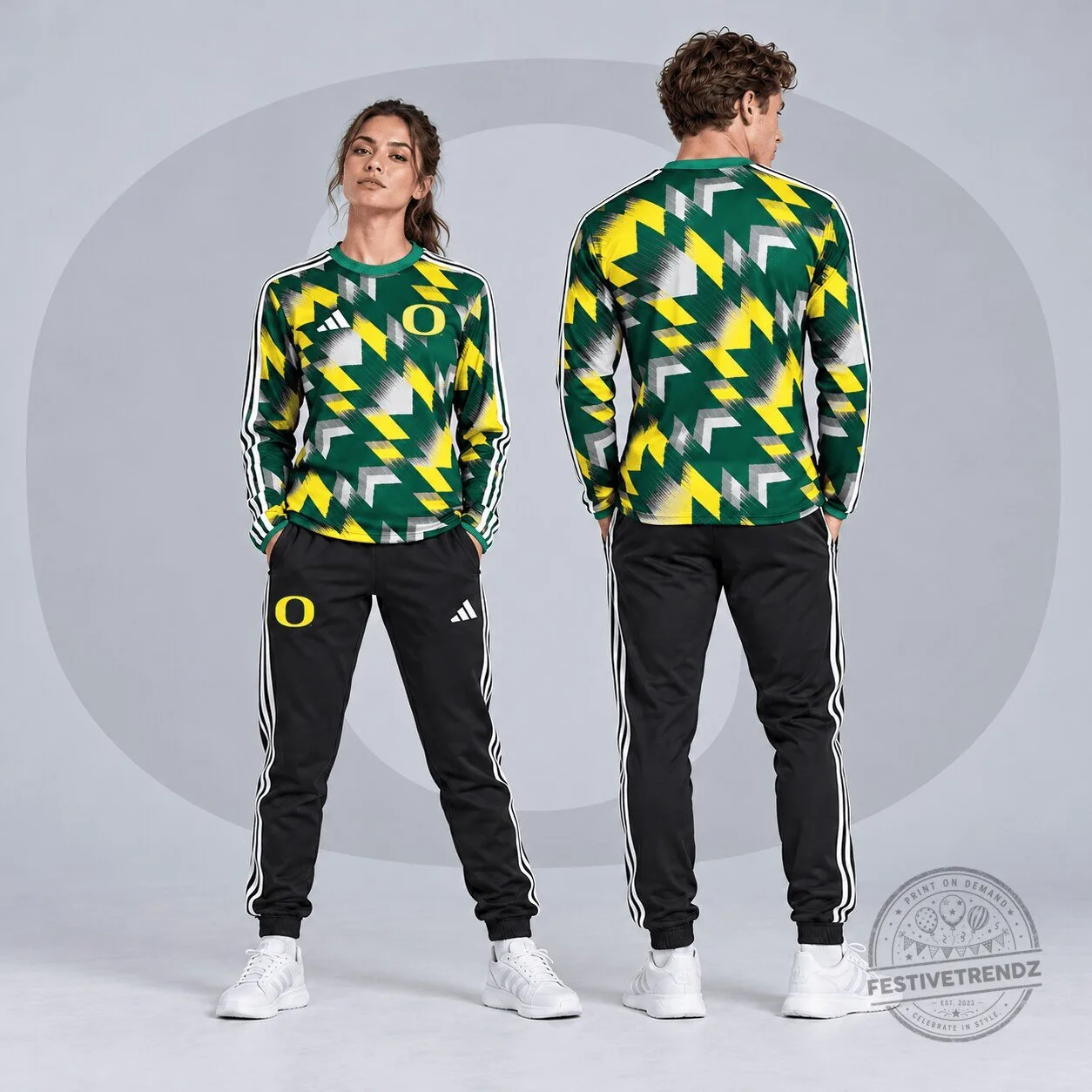 Oregon Ducks Dynamic Geometric Pattern Long Sleeve Shirt
