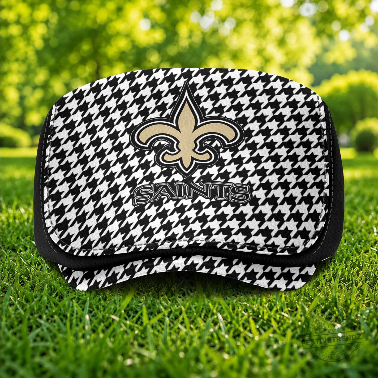 New Orleans Saints Houndstooth Pattern Golf Flat Cap Hat 6 New Orleans Saints Houndstooth Pattern Golf Flat Cap Hat
