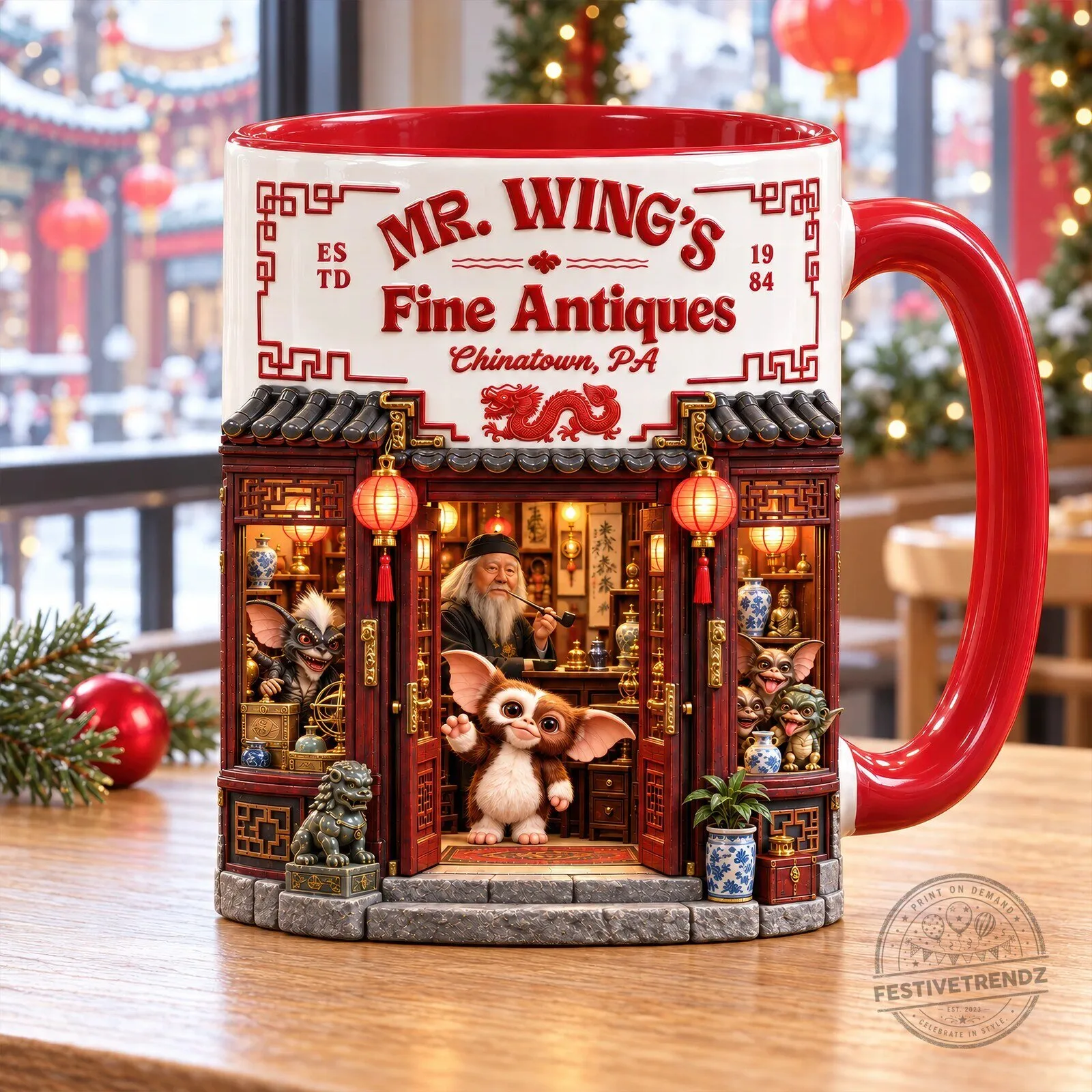 Gremlins Mr. Wing's Fine Antiques Red Accent Coffee Mug