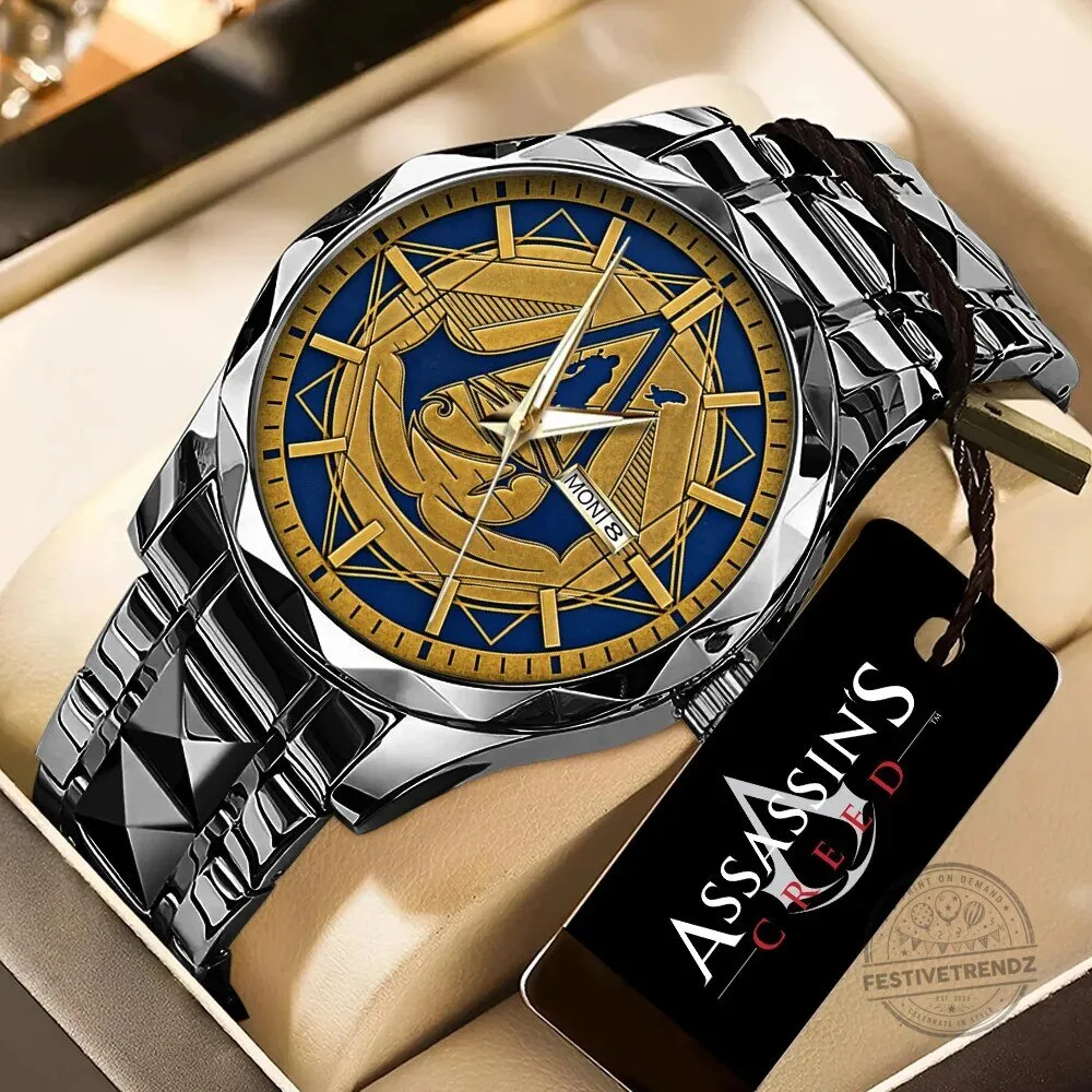 Assassin's Creed Gold and Blue Emblem Stainless Steel Quartz Watch