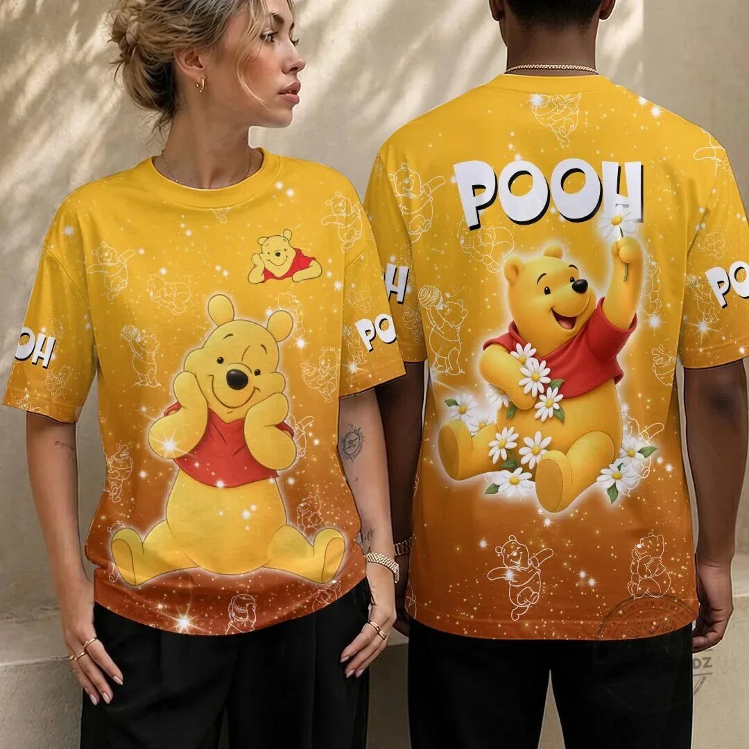 Winnie the Pooh Bear Holding Flowers Disney Cartoon Character T-Shirt