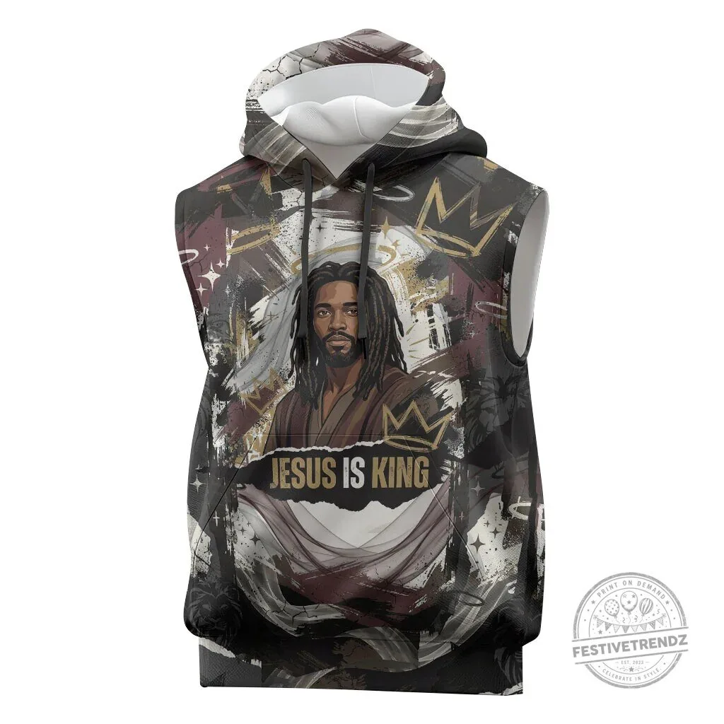 Jesus Is King Lion Of Judah Black Crown Graphic Sleeveless Hoodie