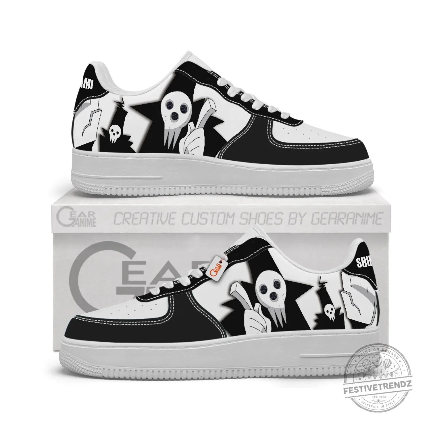 Soul Eater Shinigami Death the Kid Black and White Low Top Sneakers