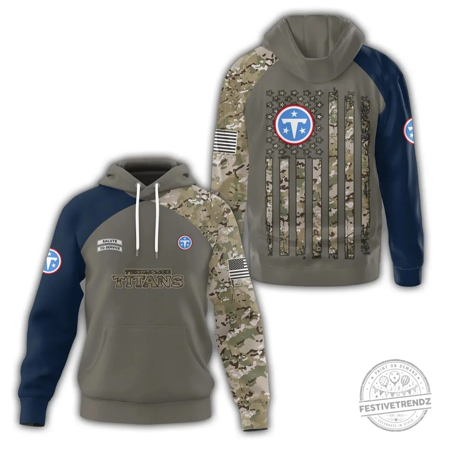 Tennessee Titans Salute To Service Camouflage Military Flag Hoodie