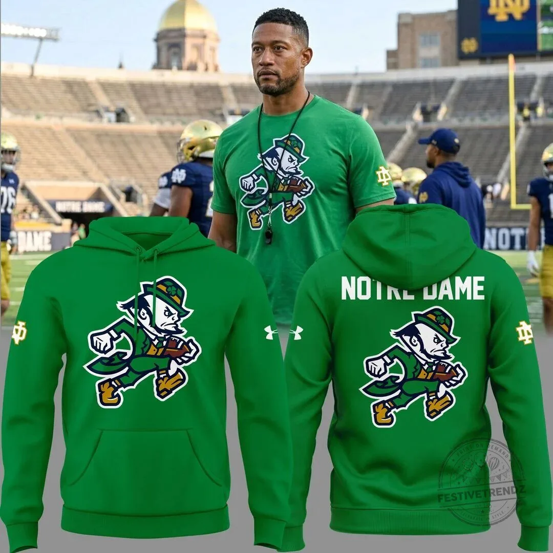 Notre Dame Fighting Irish Football Mascot Green Pullover Hoodie