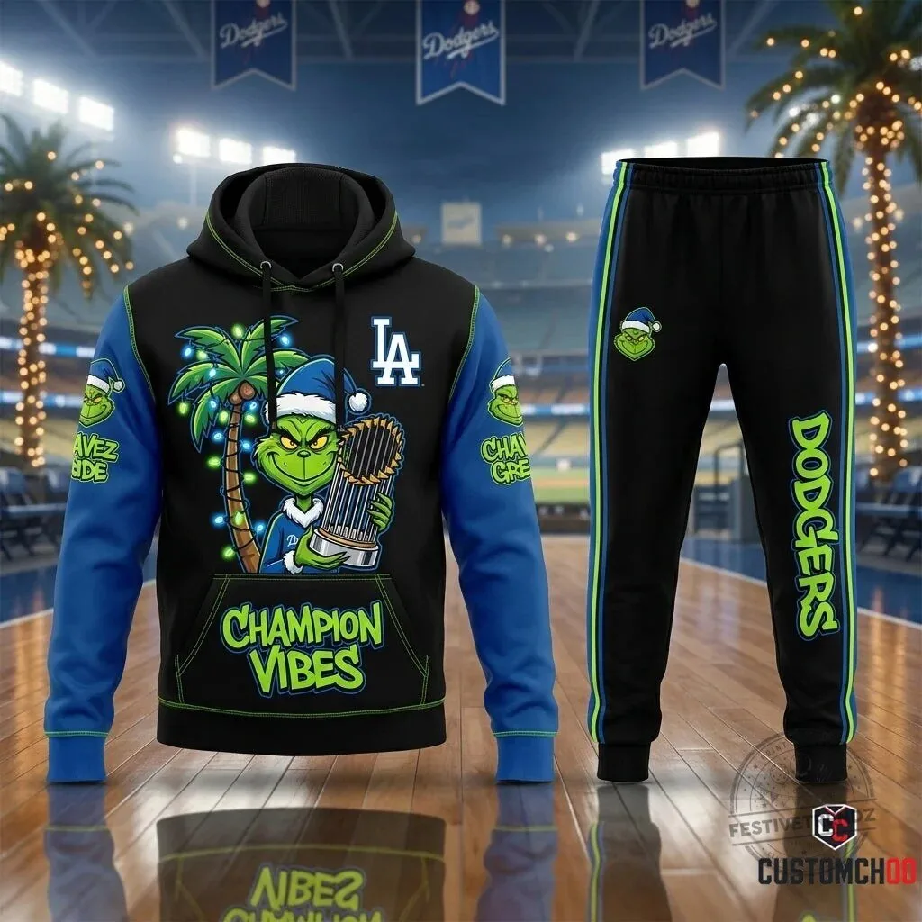 Los Angeles Dodgers Grinch Christmas Champion Vibes Hoodie