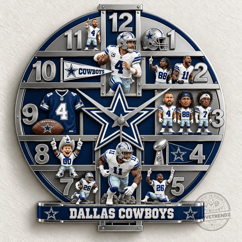 Dallas Cowboys NFL Football Team Logo and Players Wall Clock Dallas Cowboys NFL Football Team Logo and Players Wall Clock