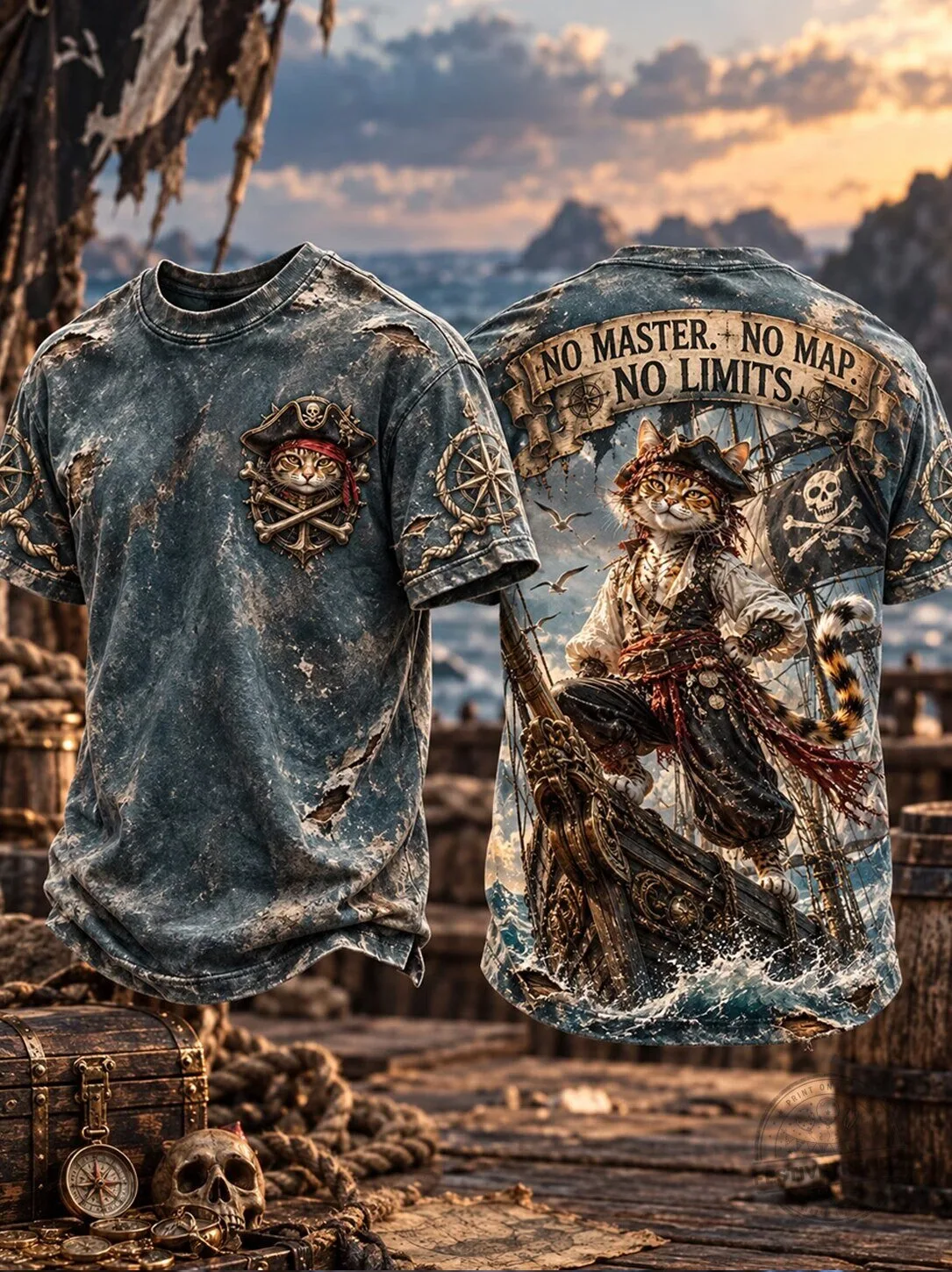 Pirate Cat No Master No Map No Limits Graphic T-Shirt