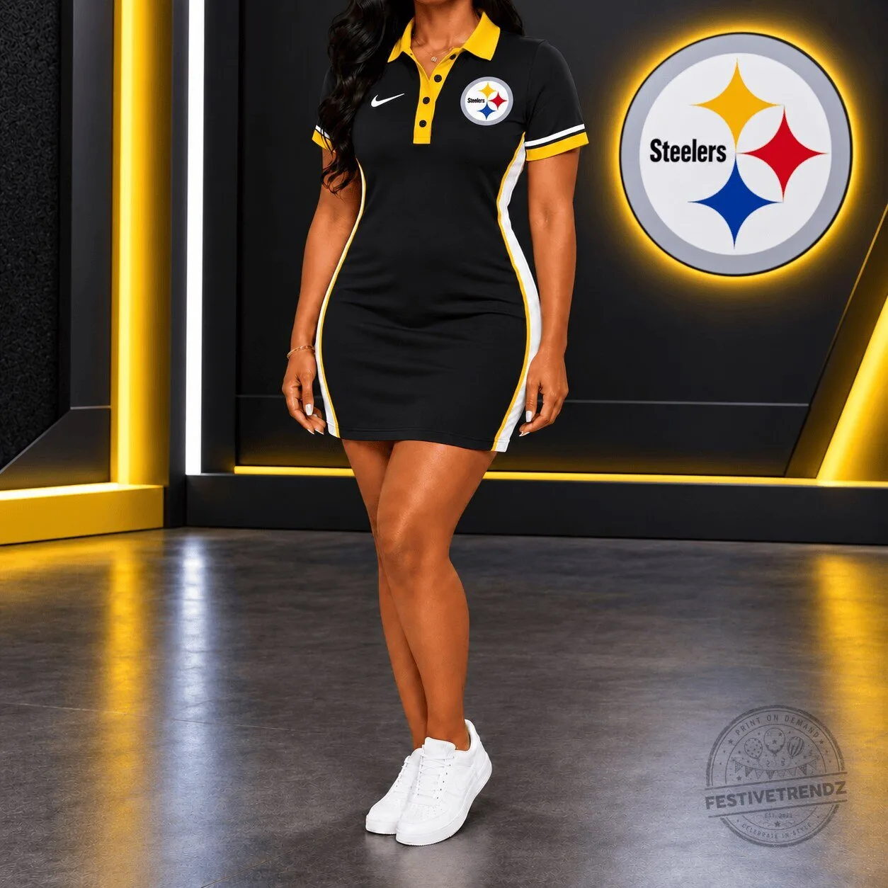 Pittsburgh Steelers Women's Black and Gold Polo Dress