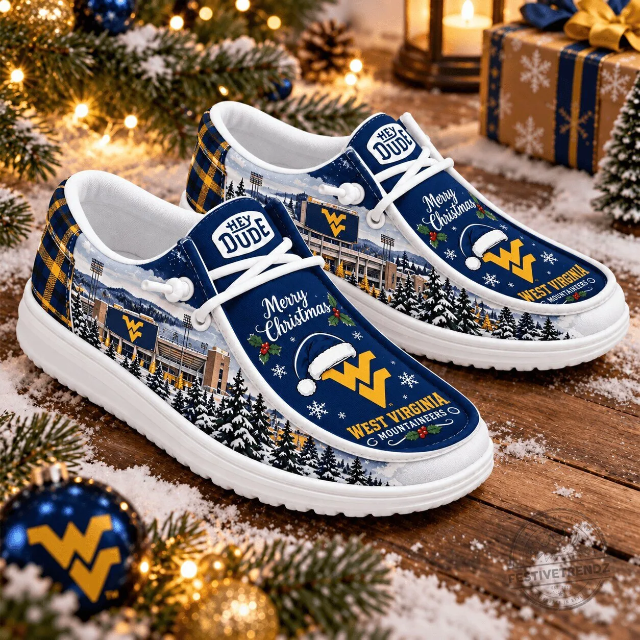 West Virginia Mountaineers Christmas Holiday Hey Dude Style Shoes