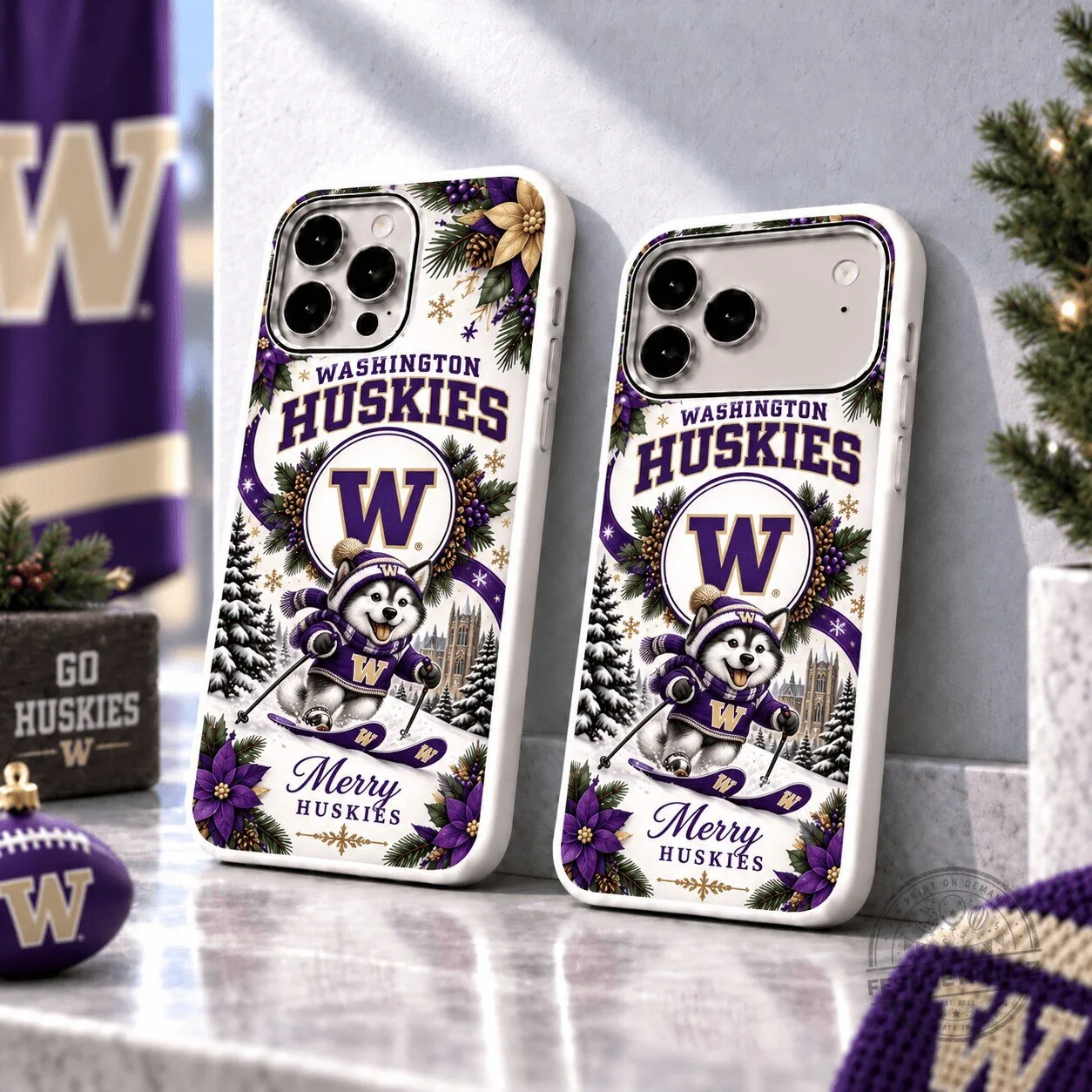 Washington Huskies Christmas Skiing Mascot Winter Sports Phone Case