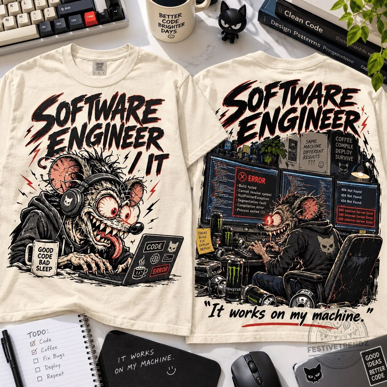 Software Engineer Code Chaos Rat Fink Monster Programmer T-Shirt