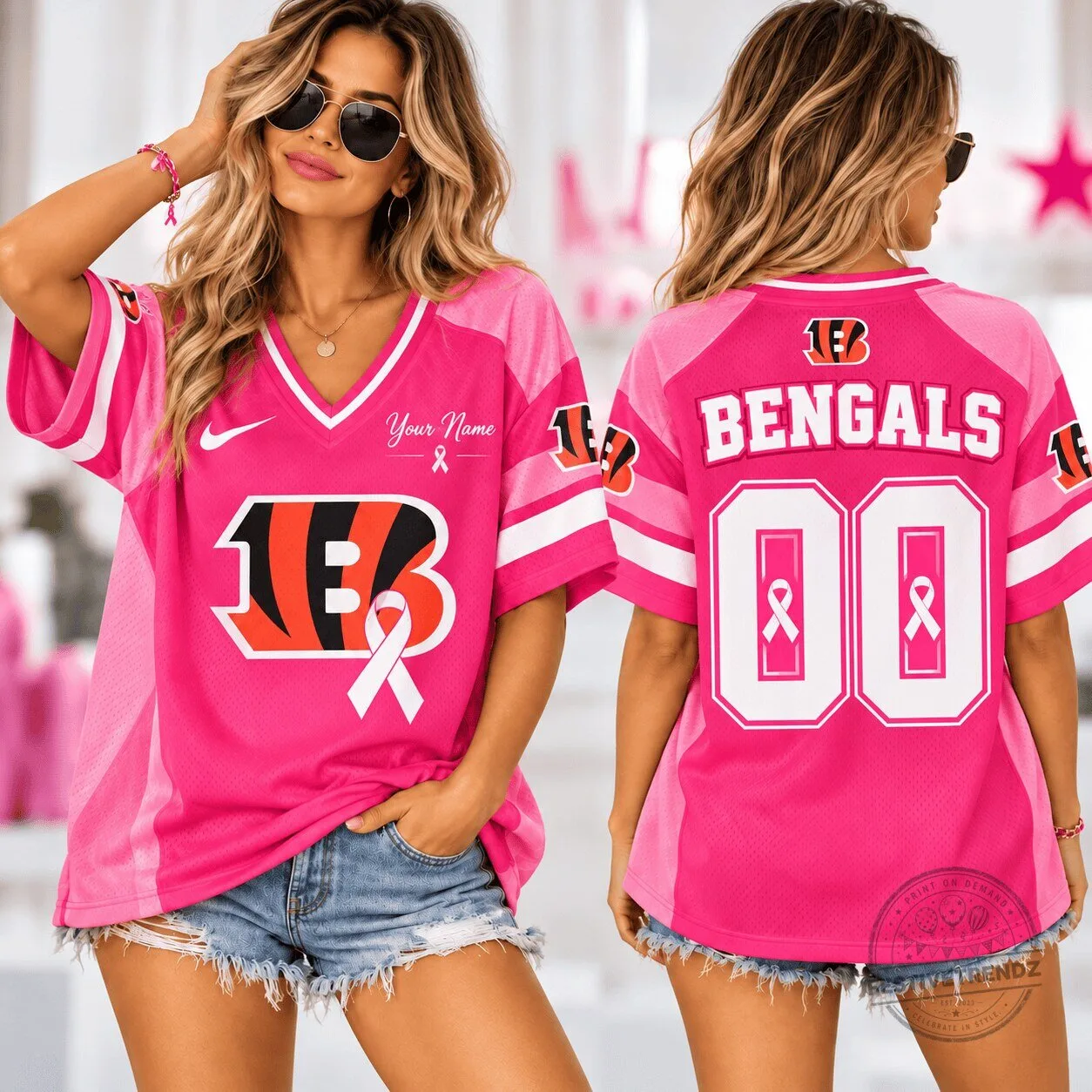 Cincinnati Bengals Pink Breast Cancer Awareness Football Jersey