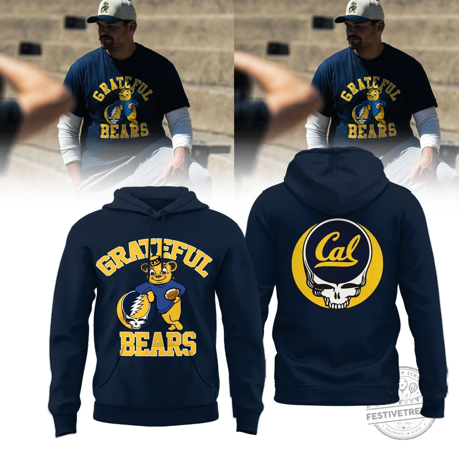 Navy Blue Hoodie featuring the Grateful Dead Skull Logo of California Golden Bears
