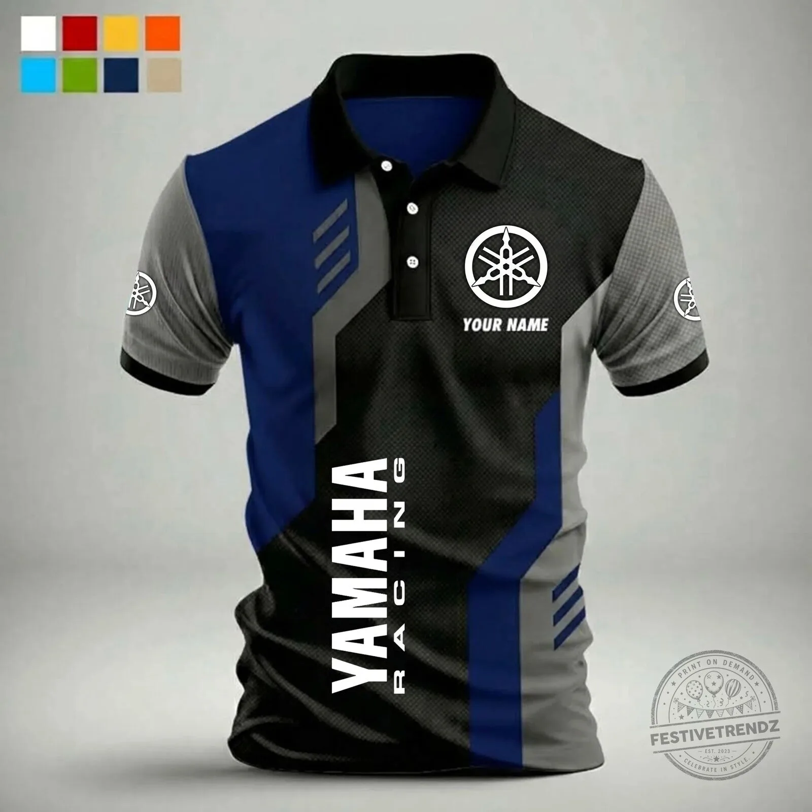 Yamaha Racing Custom Name Motorcycle Fan Polo Shirt