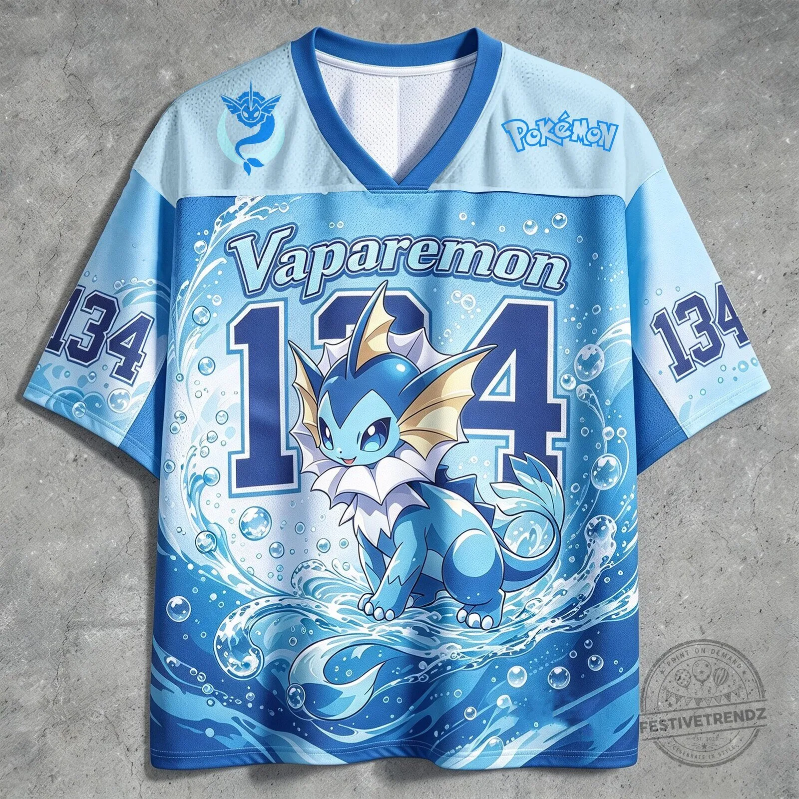 Vaporeon Water Type Pokemon Number 134 Football Jersey