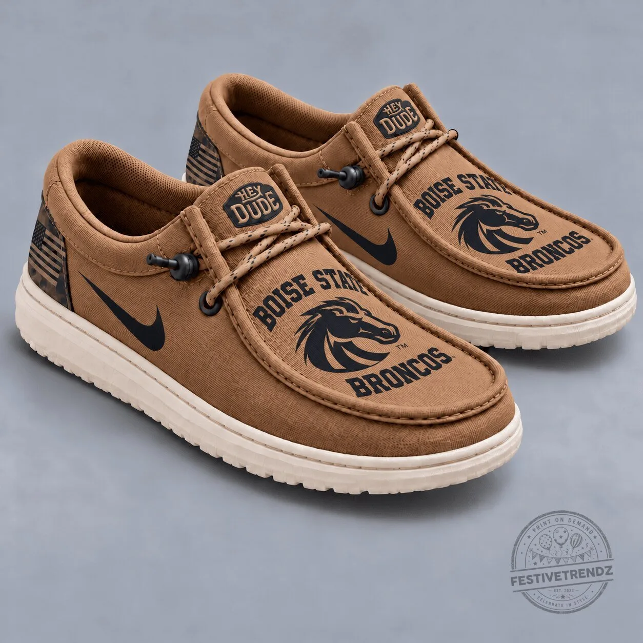 Boise State Broncos NCAA Vintage Military Brown Loafer Shoes for Men